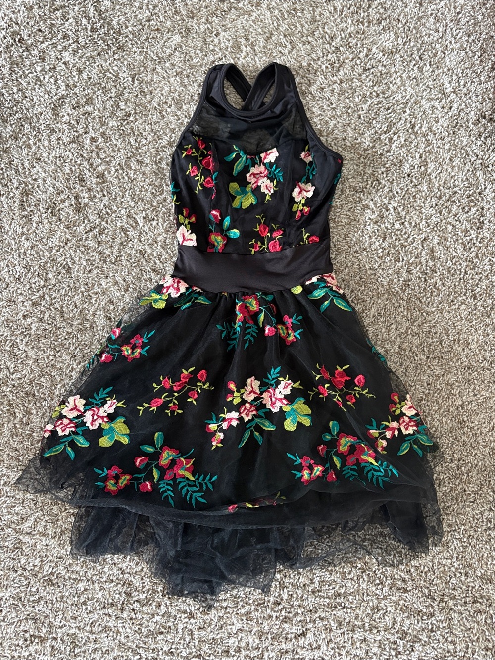Black Floral Embroidered Mesh Dance Costume